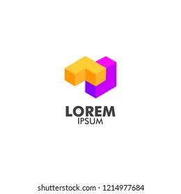 company logo with cube shape, isometric