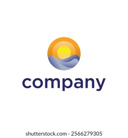 company logo design vector icon element template sun and waves in circle shape