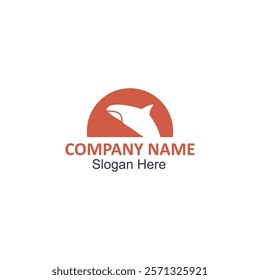 Company logo with dolphin in red semicircle suitable for marinebased businesses, aquatic parks, environmental organizations, and wildlife conservation programs.