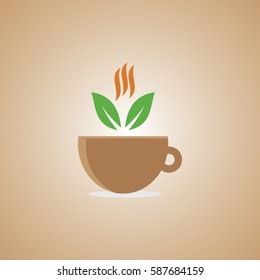 company logo element template of coffee cup shop hand drawing brown