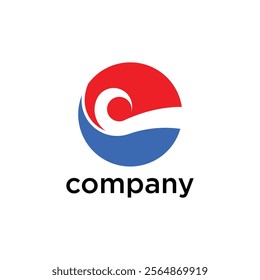 A company logo featuring a circular design with a red upper half and a blue lower half, separated by a white wave-like shape, with the word 'company' written below in black text.