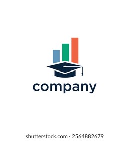 A company logo featuring a graduation cap and three vertical bars of different heights, symbolizing education and growth.