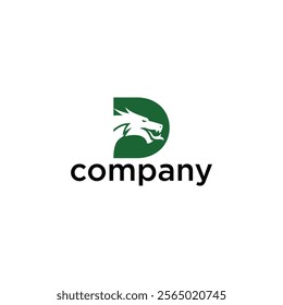 A company logo featuring a green letter 'D' with a white dragon head inside it