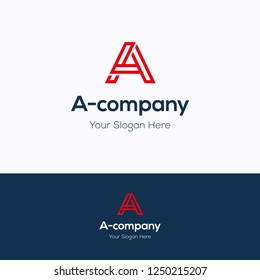 A company logo. Flat line logo template. Triangle logotype with letter 