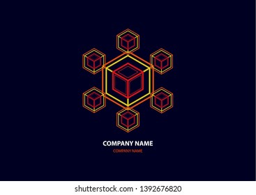 Company logo icon design template element. Logo in the form of a hexagon, a cube in a cube on a dark background. Vector illustration for your corporate design.