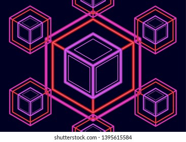 Company logo icon design template element. Logo in the form of a hexagon, a cube in a cube on a dark background. Vector illustration for your corporate design.