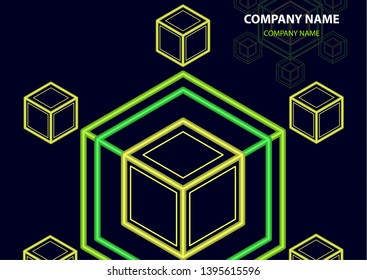 Company logo icon design template element. Logo in the form of a hexagon, a cube in a cube on a dark background. Vector illustration for your corporate design.
