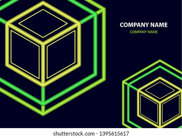 Company logo icon design template element. Logo in the form of a hexagon, a cube in a cube on a dark background. Vector illustration for your corporate design.