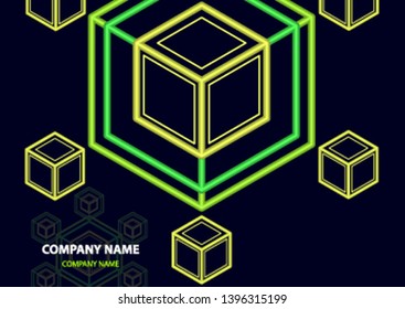 Company logo icon design template element. Logo in the form of a hexagon, a cube in a cube on a dark background. Vector illustration for your corporate design.