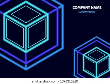 Company logo icon design template element. Logo in the form of a hexagon, a cube in a cube on a dark background. Vector illustration for your corporate design.