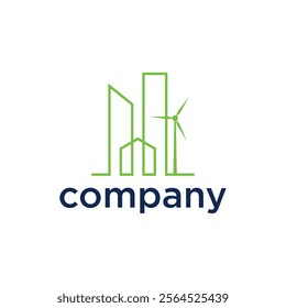 company logo icon element template with wind energy solar and windmills