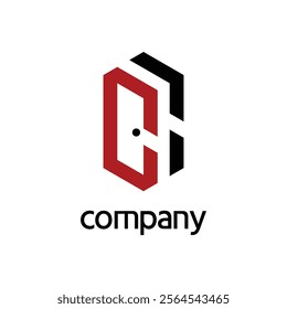 company logo icon element template black and red color hexagon shape letter CC