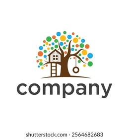 company logo icon element template tree house with rings in the shape of a circle