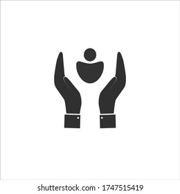 Company logo, image of a man between two hands, vector illustration
