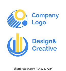 Company logo in round shape, colorful circle label with columns, design and creative business symbol, logotype in flat design style, geometric vector