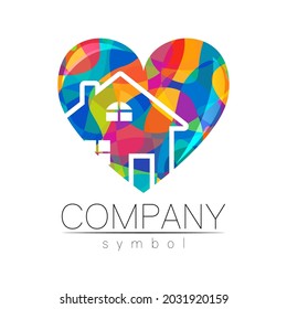 Icono de la casa de vectores con logotipo de la compañía para la promoción de marca de símbolos inmobiliarios y signo de concepto de alquiler de apartamentos con forma de corazón
