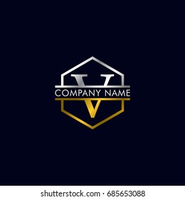 company logo vector of the letter V silver and gold color