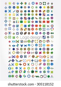 Company logos mega collection, business abstract set of 244 logo designs, vector illustration. Unusual icons - isolated on white background, abstract icon.