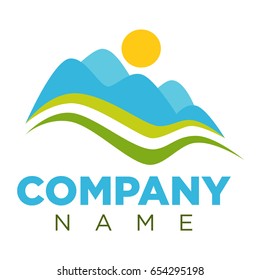 Company logotype with minimalistic landscape isolated illustration