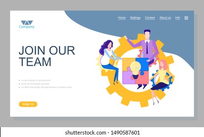 Company looking for professionals, teach knowledge and skills, direct knowledge and opportunities to achieve goals. Join our team online, teamwork vector. Website or webpage template, landing page