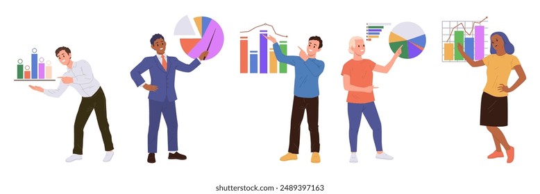 Unternehmensleiter, Mitarbeiter, Geschäftsmann Cartoon Charaktere analysieren Benchmark isoliert Set