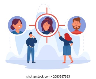 Company Managers Choosing Employee With Talent Among Candidates. Business People Finding New Customers Or Clients Flat Vector Illustration. Recruitment, HR Concept For Banner Or Landing Web Page