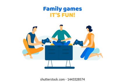 Company of Men and Woman Playing Video Games at Home, Adult Friends Competition, Fun, Virtual Reality, Weekend Spare Time, Leisure, Family Party, Gaming Hobby. Cartoon Flat Vector Illustration, Banner