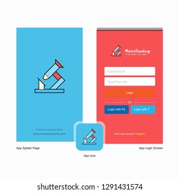 Company Microscope Splash Screen and Login Page design with Logo template. Mobile Online Business Template
