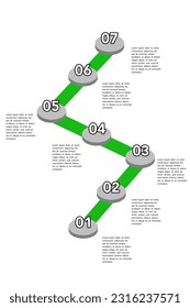 Company milestone timeline infographic template as vector with 7 options can be used for progress, diagram, annual report, web design. Business concept.