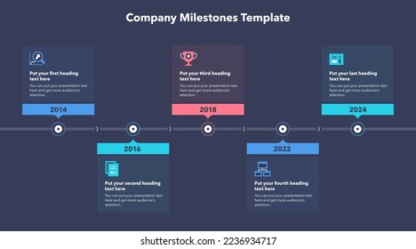 Plantilla de hitos de la empresa con cinco pasos - versión oscura.