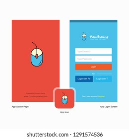 Company Mouse  Splash Screen and Login Page design with Logo template. Mobile Online Business Template