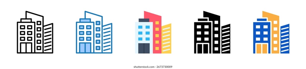 La compañía de múltiples iconos de estilo establece la Ilustración vectorial de diseño.