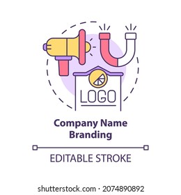 Company name branding concept icon. Business planning and marketing strategy. Brand identity abstract idea thin line illustration. Vector isolated outline color drawing. Editable stroke