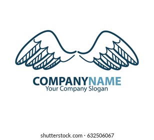 Company name emblem with blue bird wings isolated on white