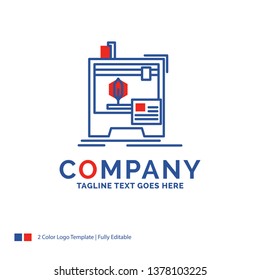 Company Name Logo Design For 3d, dimensional, machine, printer, printing. Blue and red Brand Name Design with place for Tagline. Abstract Creative Logo template for Small and Large Business.