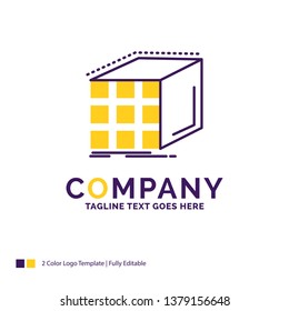 Company Name Logo Design For Abstract, aggregation, cube, dimensional, matrix. Purple and yellow Brand Name Design with place for Tagline. Creative Logo template for Small and Large Business.