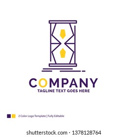 Company Name Logo Design For Access, clock, early, sand clock, time. Purple and yellow Brand Name Design with place for Tagline. Creative Logo template for Small and Large Business.