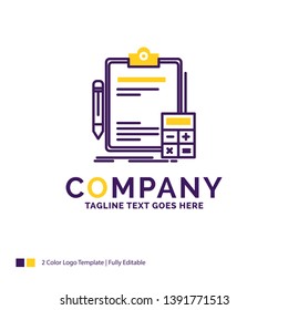 Company Name Logo Design For Accounting, banking, calculator, finance, Audit. Purple and yellow Brand Name Design with place for Tagline. Creative Logo template for Small and Large Business.