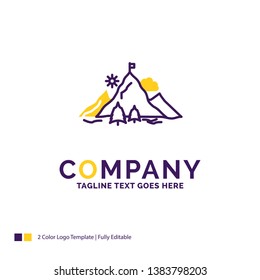 Company Name Logo Design For achievement, flag, mission, mountain, success. Purple and yellow Brand Name Design with place for Tagline. Creative Logo template for Small and Large Business.