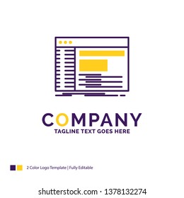 Company Name Logo Design For Admin, console, panel, root, software. Purple and yellow Brand Name Design with place for Tagline. Creative Logo template for Small and Large Business.