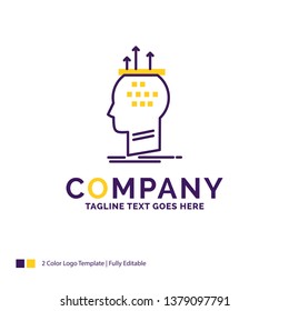 Company Name Logo Design For Algorithm, brain, conclusion, process, thinking. Purple and yellow Brand Name Design with place for Tagline. Creative Logo template for Small and Large Business.