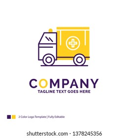 Company Name Logo Design For ambulance, truck, medical, help, van. Purple and yellow Brand Name Design with place for Tagline. Creative Logo template for Small and Large Business.