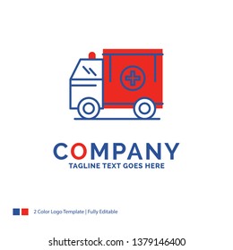 Company Name Logo Design For ambulance, truck, medical, help, van. Blue and red Brand Name Design with place for Tagline. Abstract Creative Logo template for Small and Large Business.