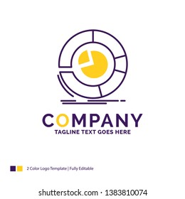 Company Name Logo Design For Analysis, analytics, business, diagram, pie chart. Purple and yellow Brand Name Design with place for Tagline. Creative Logo template for Small and Large Business.