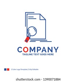 Company Name Logo Design For Analysis, document, file, find, page. Blue and red Brand Name Design with place for Tagline. Abstract Creative Logo template for Small and Large Business.