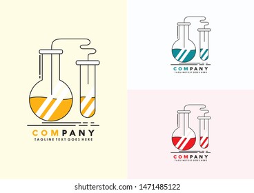 Company Name Logo Design For Analysis, chemistry, flask, research, test. Purple and yellow Brand Name Design with place for Tagline. Creative Logo template for Small and Large Business