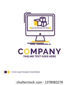 Company Name Logo Design For Animation, computer, editor, monitor, software. Purple and yellow Brand Name Design with place for Tagline. Creative Logo template for Small and Large Business.