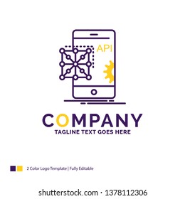 Company Name Logo Design For Api, Application, coding, Development, Mobile. Purple and yellow Brand Name Design with place for Tagline. Creative Logo template for Small and Large Business.