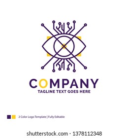Company Name Logo Design For Ar, augmentation, cyber, eye, lens. Purple and yellow Brand Name Design with place for Tagline. Creative Logo template for Small and Large Business.