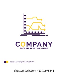 Company Name Logo Design For Arrows, forward, graph, market, prediction. Purple and yellow Brand Name Design with place for Tagline. Creative Logo template for Small and Large Business.